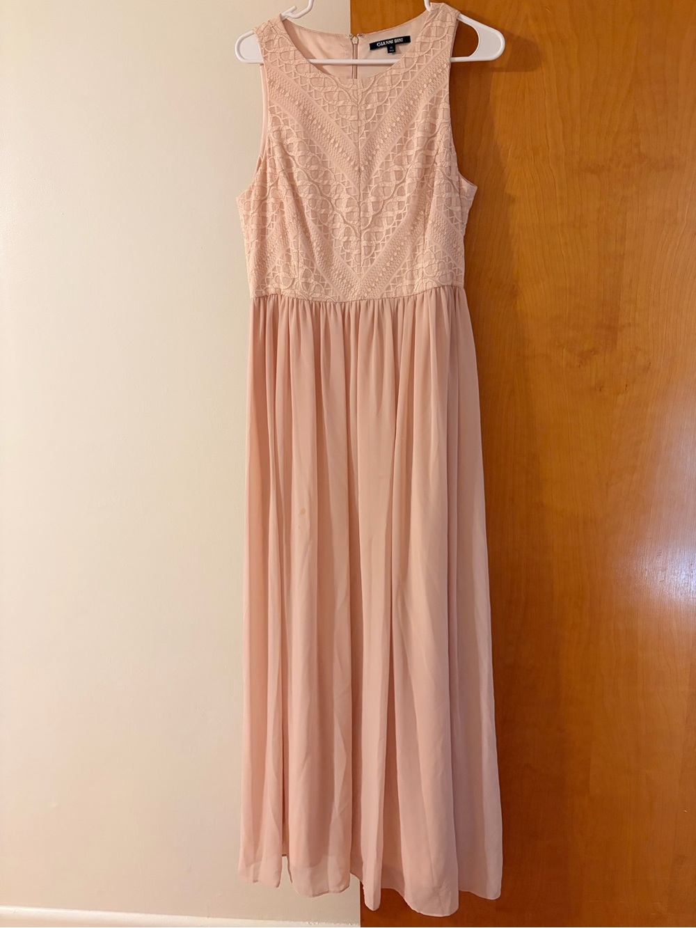 Gianni Bini Blush Formal Dress with Gold Lace Detail